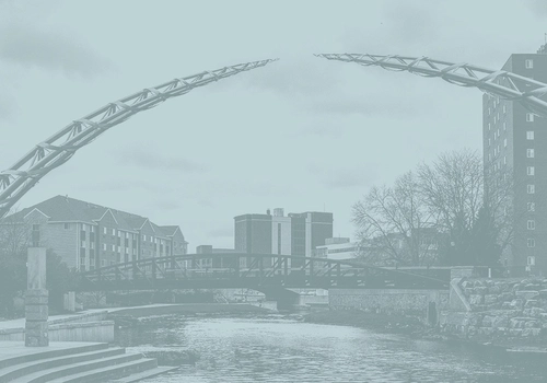 A wide-angle photo of the Arc of Dreams in Sioux Falls, South Dakota.